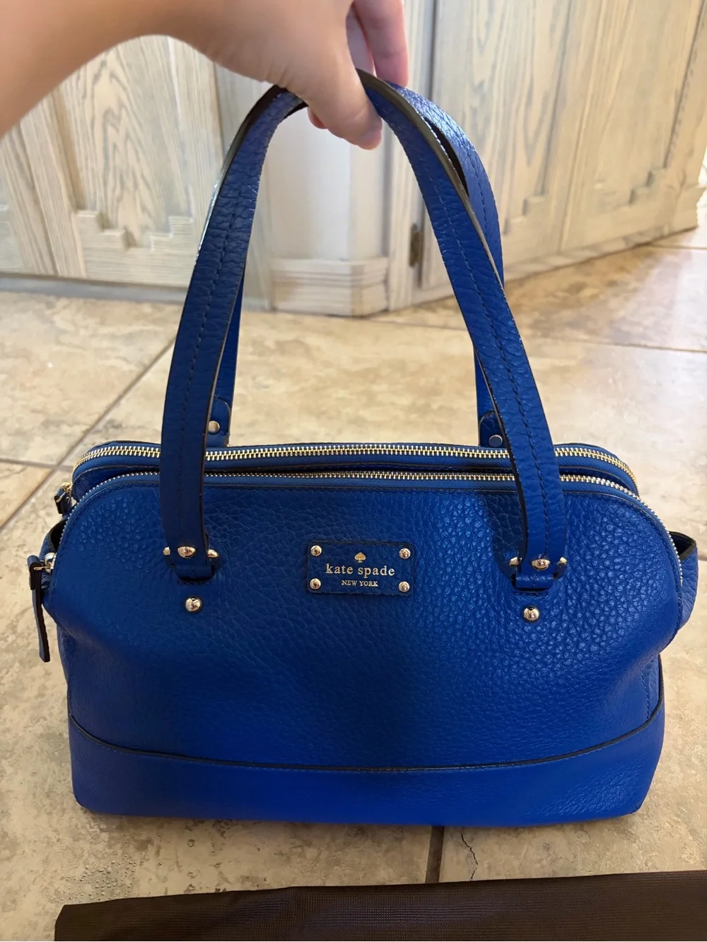 kate spade cobalt blue pebbled leather satchel
